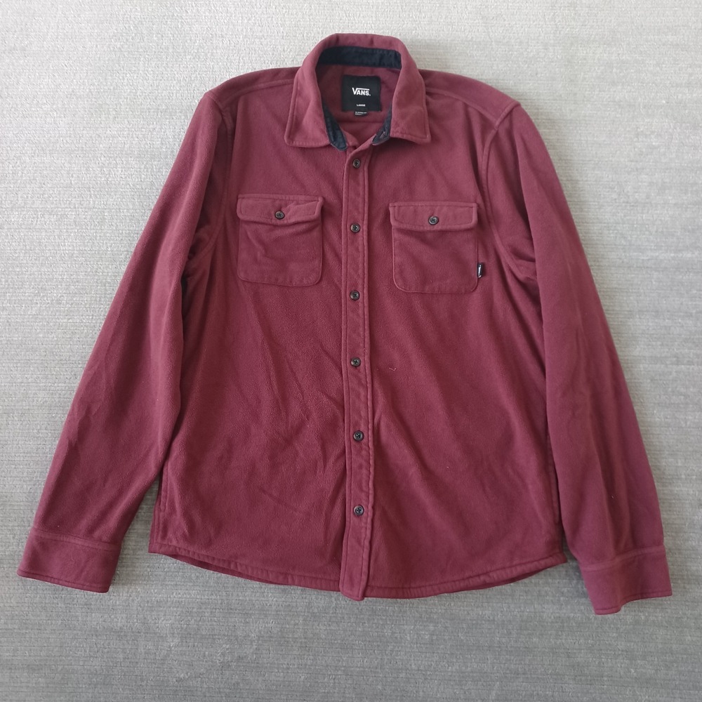 Vans Fleece Shirt Mens Large Burgundy Classic Fit Button Up Skateboard Casual